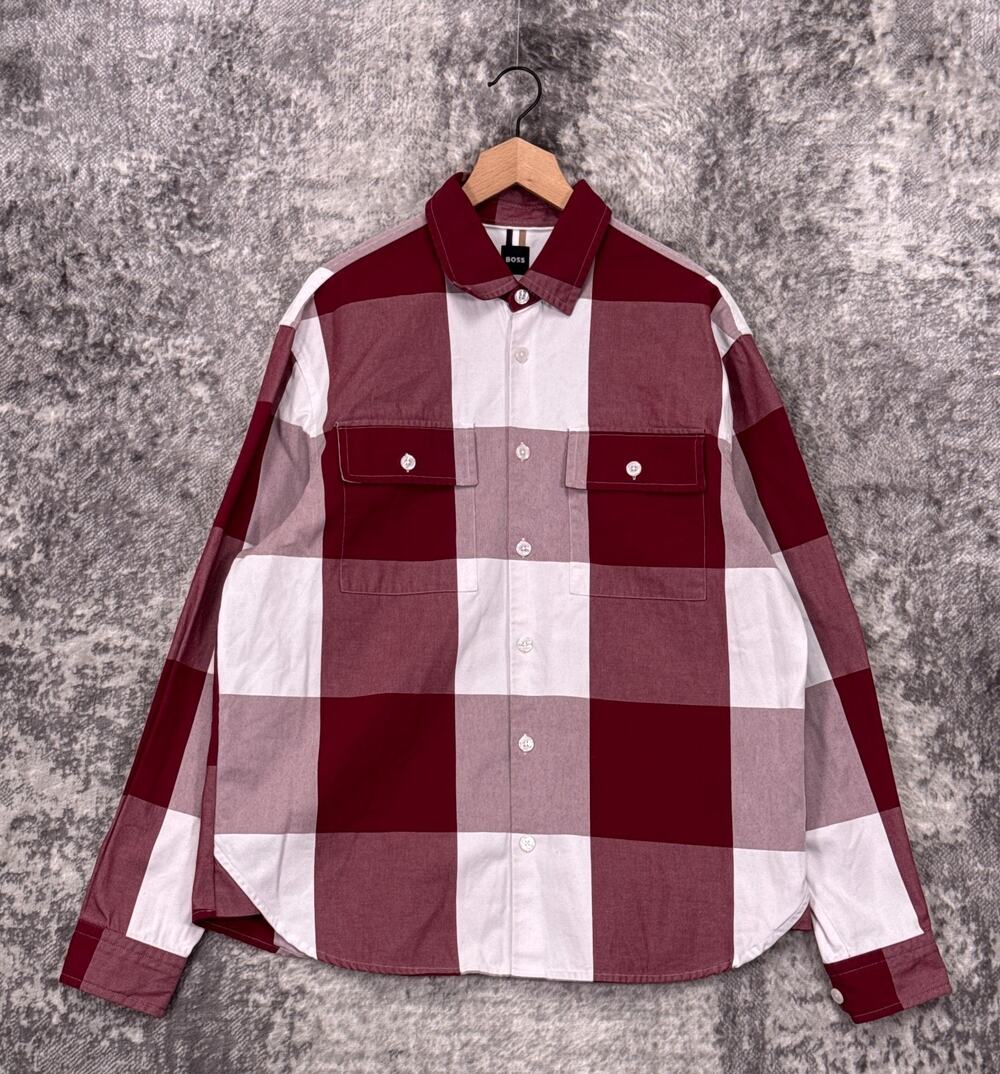Hugo Boss Shirt XL Men Heavy Weight Cotton Flannel Plaid Long Sleeve Button Down